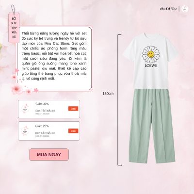 Set Áo Phông Hoa Cúc Phối Quần Gió Suông