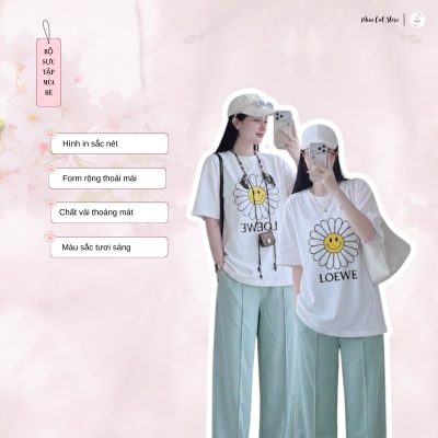 Set Áo Phông Hoa Cúc Phối Quần Gió Suông