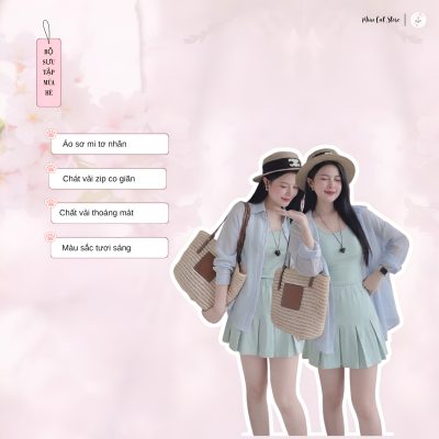 Set Bộ Zip Xếp Ly Phối Áo Sơ Mi Tơ Nhăn