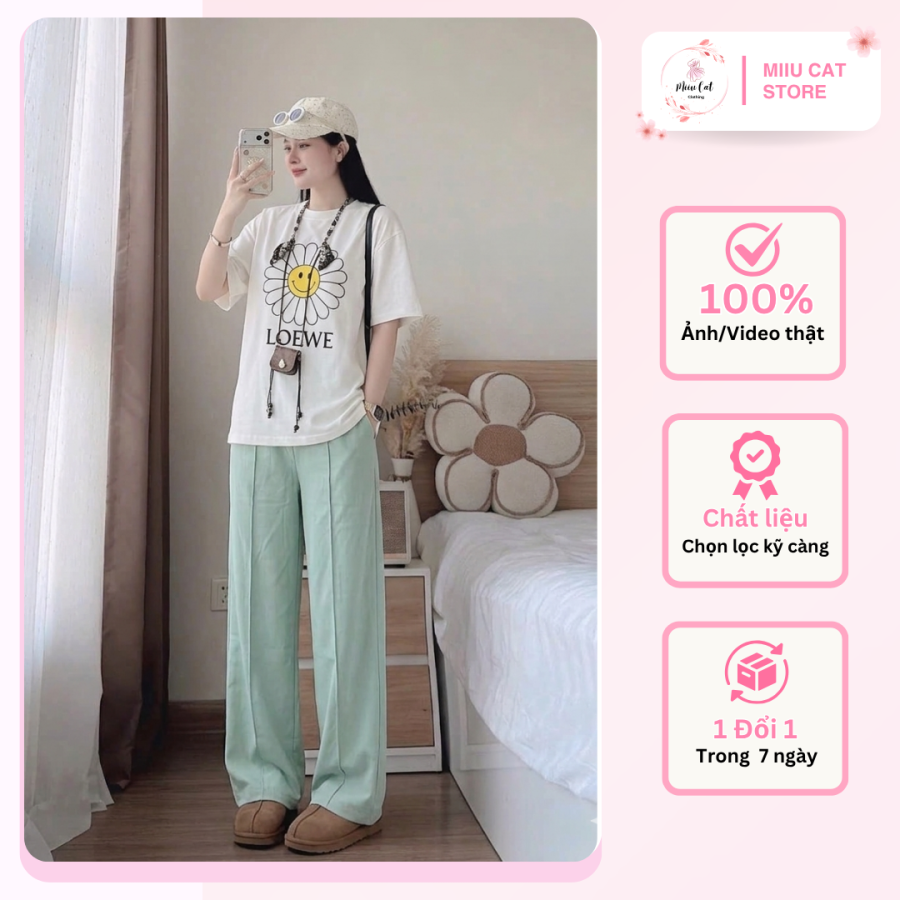 Set Áo Phông Hoa Cúc Phối Quần Gió Suông
