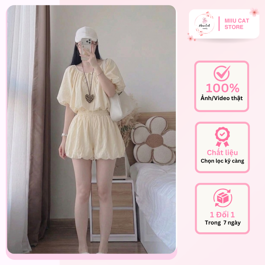 Set Áo BabyDoll Gió Nhăn Phối Chân Váy Bí Bồng