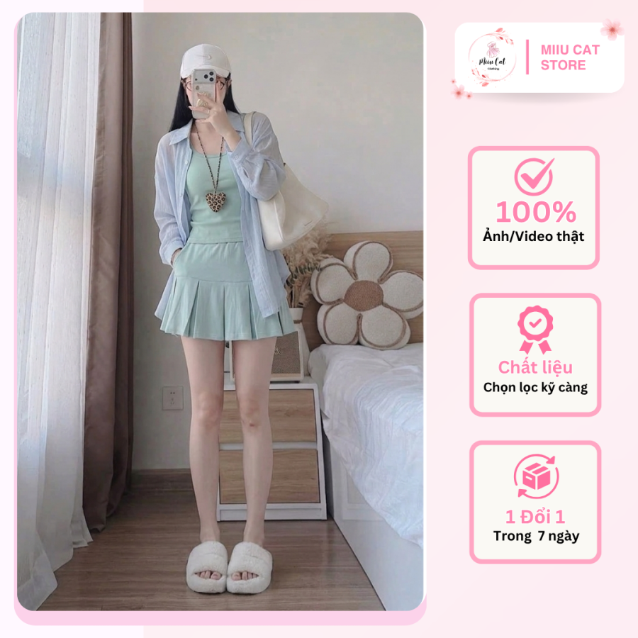 Set Bộ Zip Xếp Ly Phối Áo Sơ Mi Tơ Nhăn