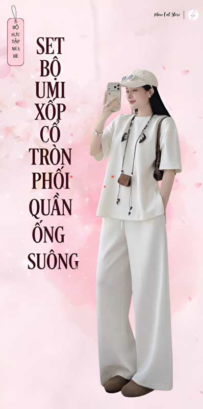 SET BỘ UMI XỐP CỔ TRÒN PHỐI QUẦN ỐNG SUÔNG