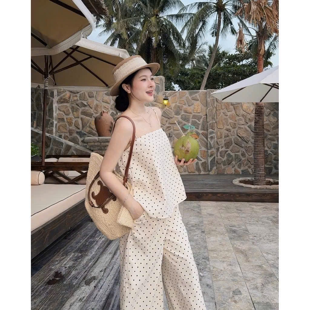 Set Áo 2S Chấm Bi Dáng A Phối Quần Ống Suông - Ảnh 7